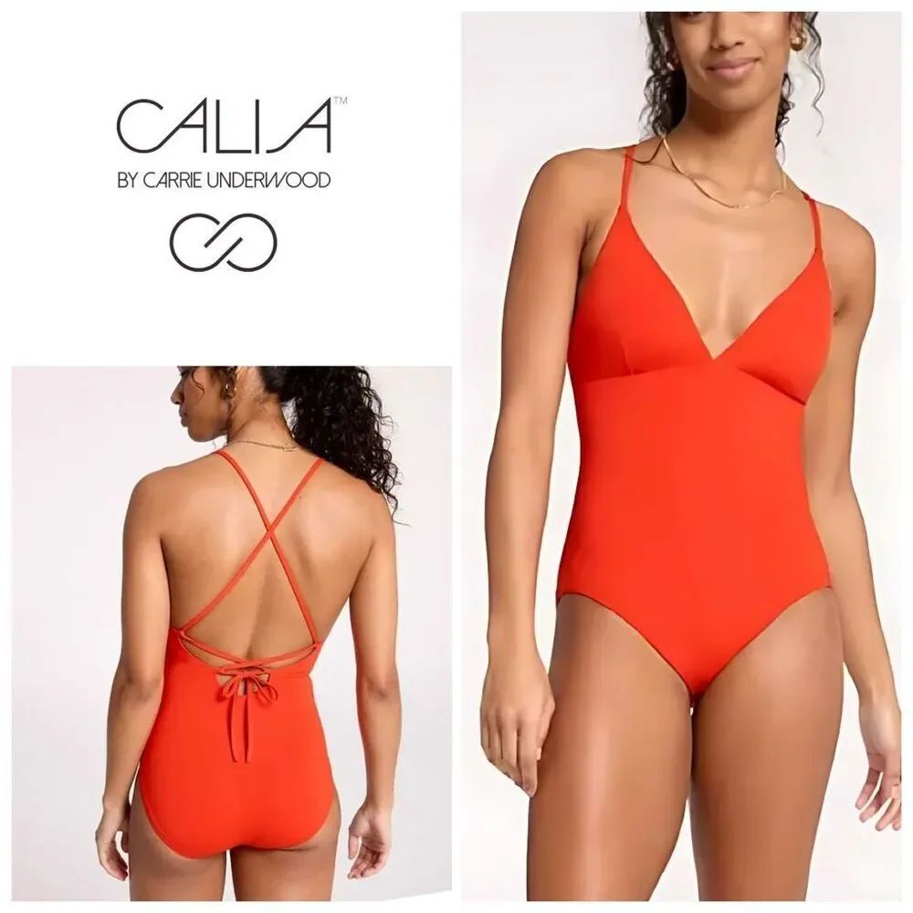 New. CALIA red triangle swimsuit. Size 14. Retails $88